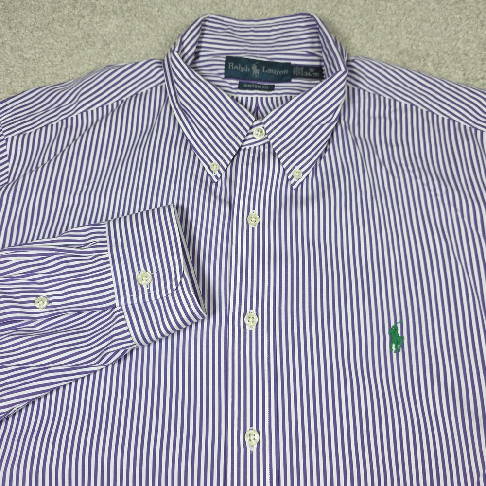 Ralph Lauren Shirt Mens 18 (34/35) Purple Striped Pony Button Down Custom Fit